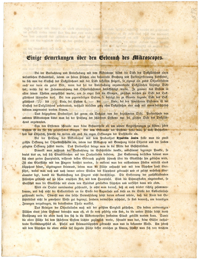 Scan der Gebrachsanleitung f&uuml;r Belthle Mikroskop Nr. 879