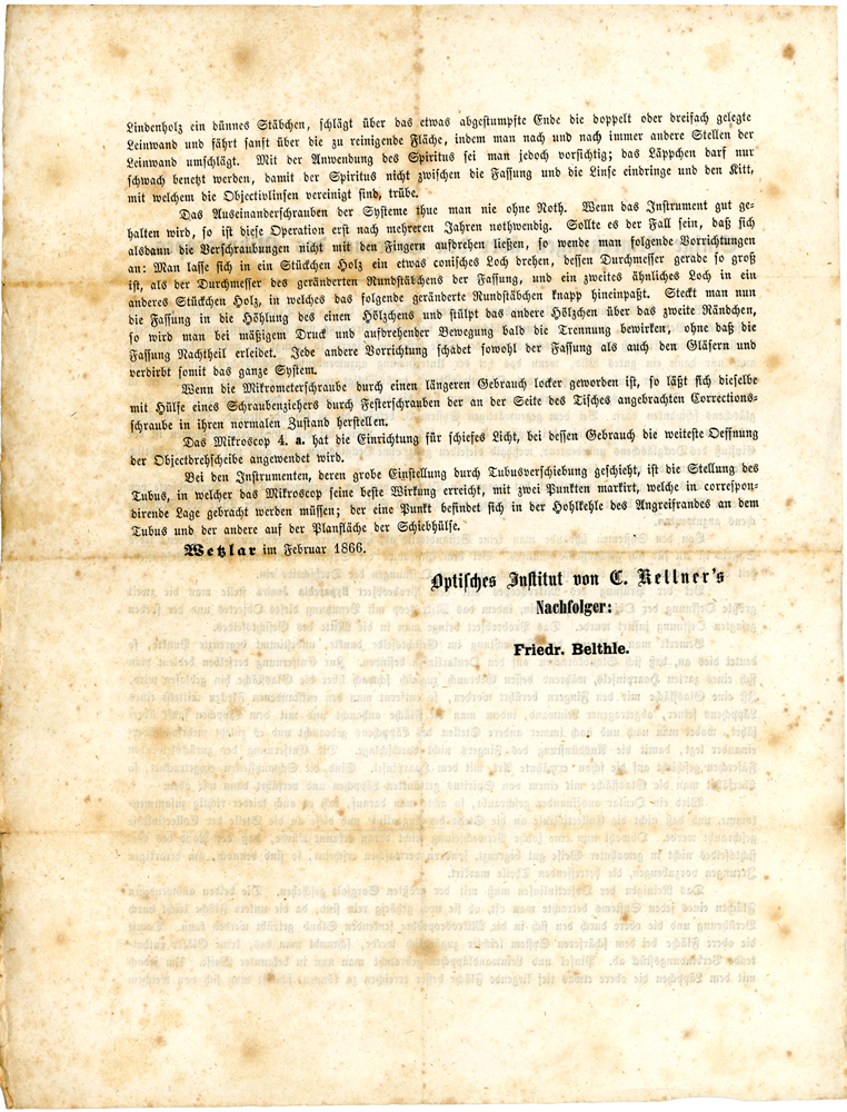 Scan der Gebrachsanleitung f&uuml;r Belthle Mikroskop Nr. 879