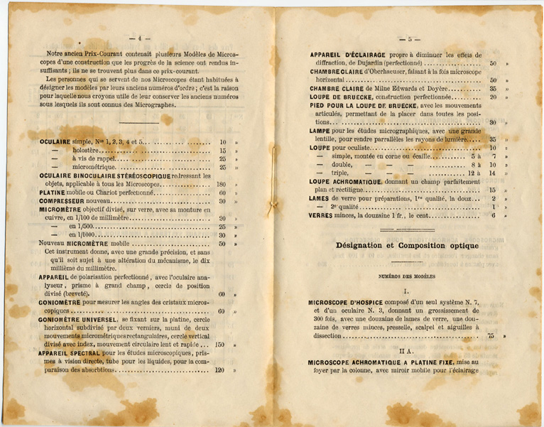 Prix-Courant Hartnack 1872