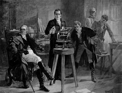 Fraunhofer erkl&auml;rt seinen Freunden den Spektrometer