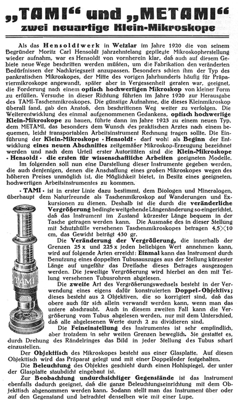 Hensoldt Tami und Metami aus: Mikroskopie f&uuml;r Naturfreunde (2) 1924