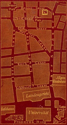 Die Adresse der Frima Reichert - Karte als r&uuml;ckseitige Umschlagseite von: Ch. Reichert Vienne: Catalogue illustr&eacute; des microscopes, microtomes etc; No. XV; Wien 1888 