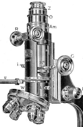 Tubusdetail des Stativ VI von Winkel-Zeiss, Nr. 28349, Abb. aus:R.Winkel G.m.b.H. Optische und mechanische Werkst&auml;tten G&ouml;ttingen - Winkel-Zeiss: Mikroskope Polarisations-Apparate Zubeh&ouml;r; Druckschrift O p; G&ouml;ttingen September 1930 