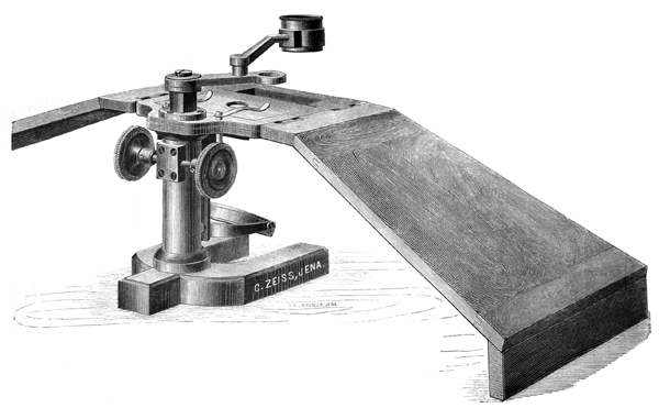 Zeiss Pr&auml;pariermikroskop P I nach Paul Mayer, Abb. aus: Carl Zeiss Jena, Optische Werkst&auml;tte: Microscopes and Microscopical Accessories; No. 28; Jena 1889